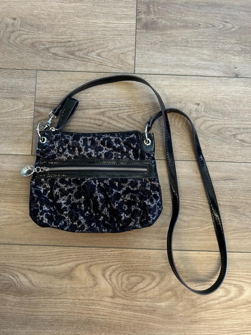 Sienna Ricchi Black Leopard Shimmer Crossbody Shoulder Bag
